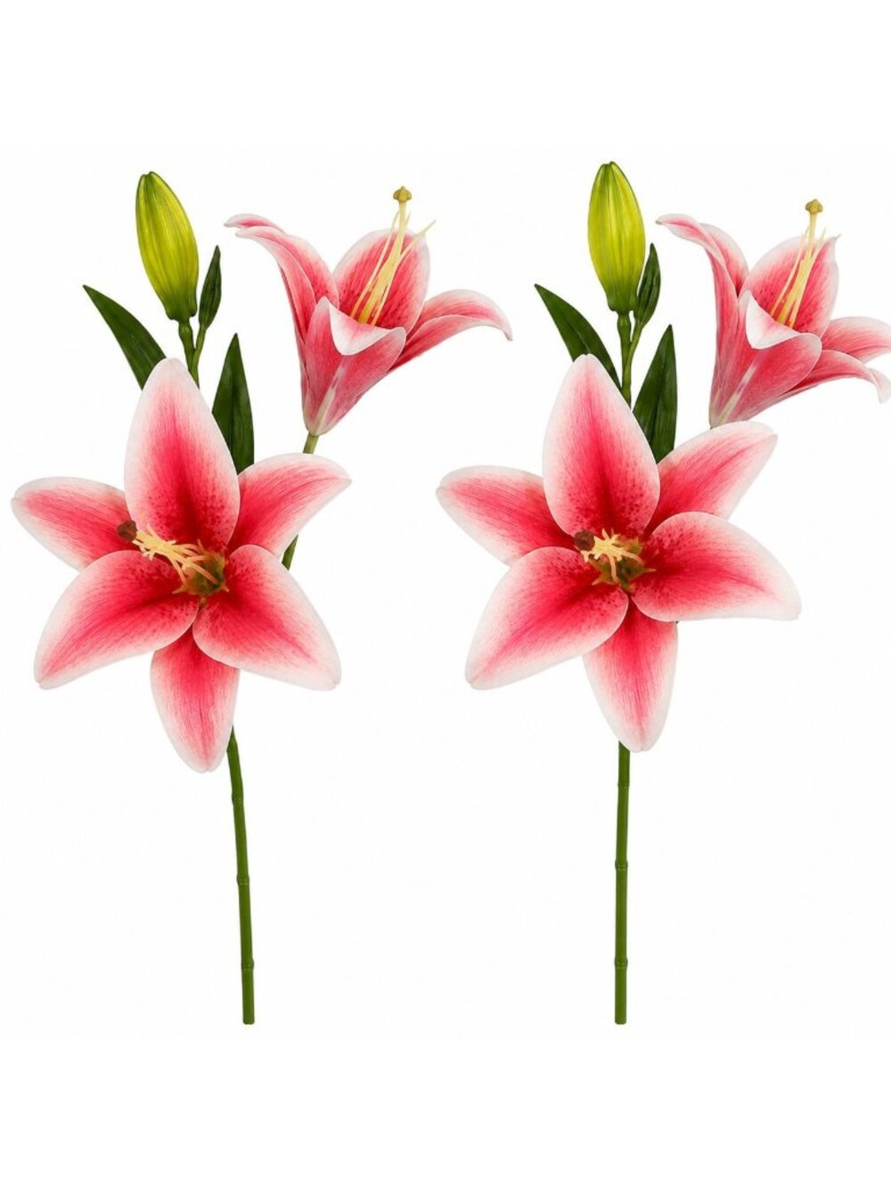 Real Touch Pink White Lily Stems Set of 2 Artificial Faux Floral